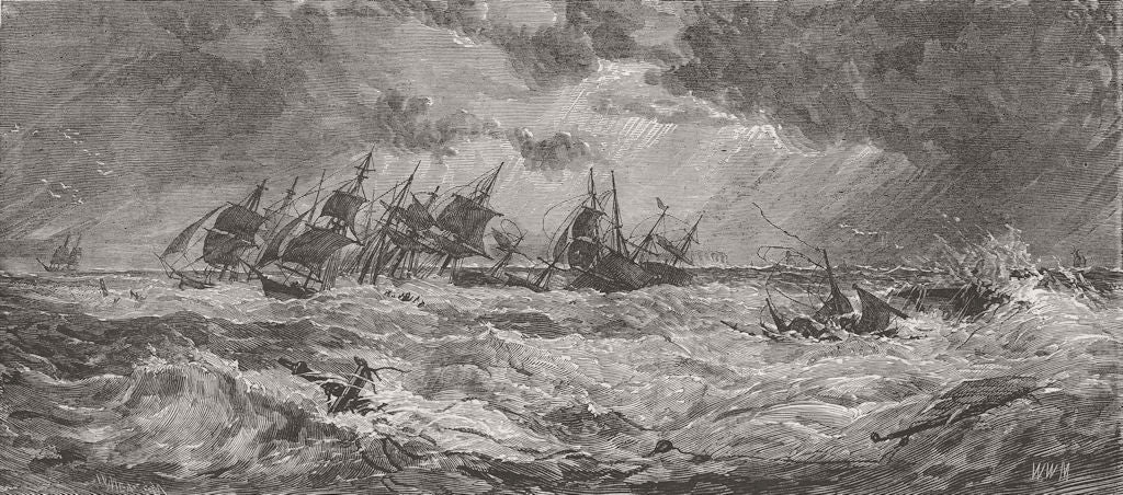 YORKSHIRE. Storm, coast-from Bridlington Pier 1871 old antique print picture